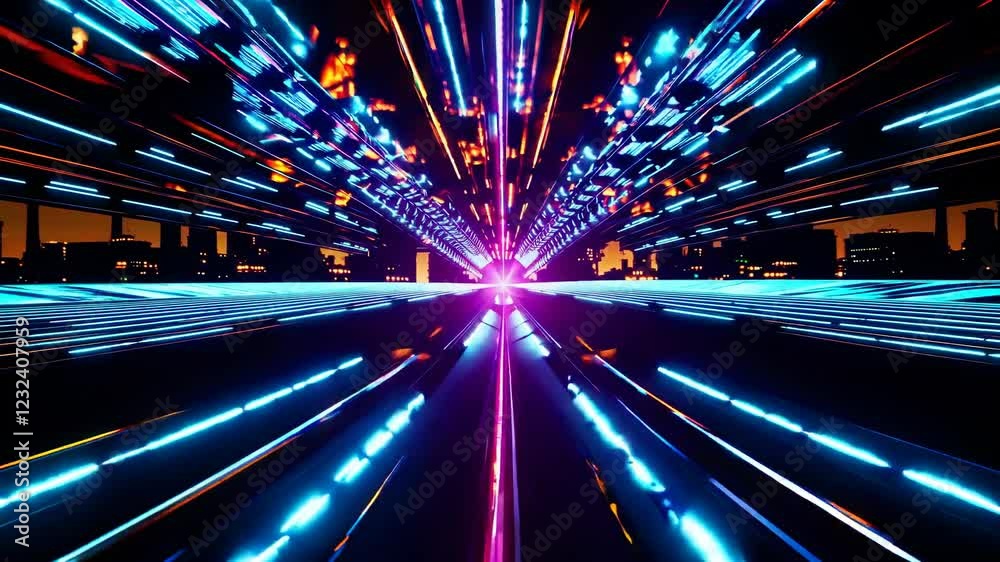 Poster experience a breathtaking futuristic journey through vibrant lights and high-tech visuals in an urba