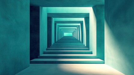 Interior with steps leading to bright light.