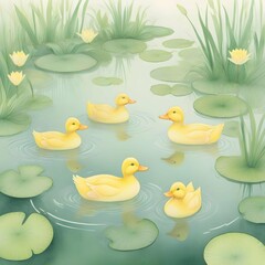 Obraz premium Watercolor duck illustration with soft pastel splashes and tones