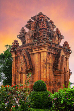 Po Nagar Cham Towers in Nha Trang, Vietnam. Ancient Temple Ruins in Asia at Sunset