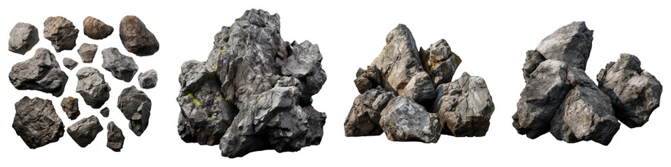Icelandic rocks isolated on transparent background, PNG, Set of