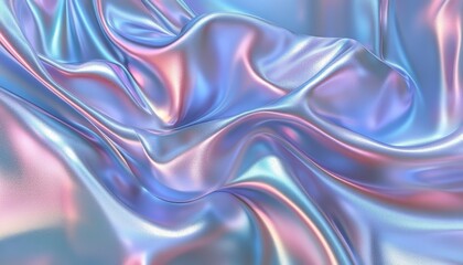 Obraz premium Abstract image of iridescent fabric with flowing, wavy texture. Shimmering pastel colors of blue, pink, and purple create a luxurious feel. Soft
