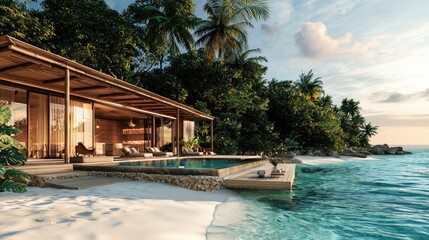 Fototapeta premium Luxury Beachfront Villa, Tropical Paradise Getaway