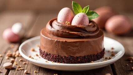 Chocolate cake with egg décor