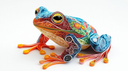 Colorful paper frog art, white background