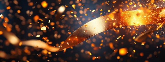 Golden Ribbon Confetti Burst Celebration Award Success
