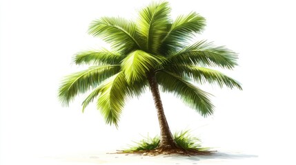 Tropical palm tree on beach, sunny day, vacation background