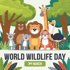 Naklejka premium Celebrate World Wildlife Day with Stunning Nature-Inspired Vector Illustrations Highlighting Endangered Species and Conservation Efforts.