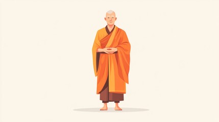 Fototapeta premium Traditional Buddhist Monk Flat Vector Illustration for Stock Photos