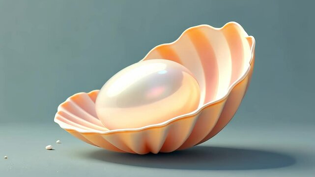 A pearl is inside a shell. The pearl is white and the shell is pink