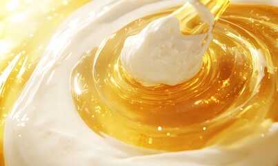 Honey swirling cream, studio shot, golden light, cosmetic