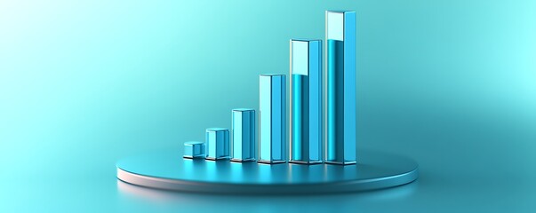 Obraz premium Clean financial services icon with a sharp cyan bar graph on a smooth gradient surface suggesting stability and growth in finance