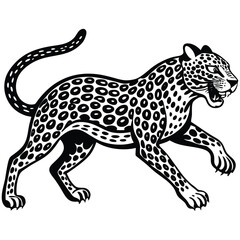 Fototapeta premium Leopard with spotted fur on black background vector illustration