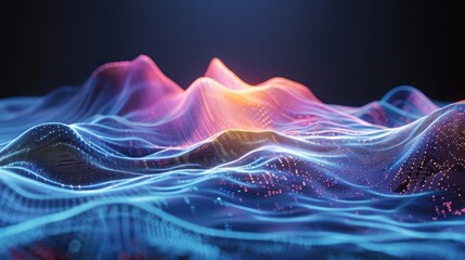 Obraz premium Waves of colorful light and intricate patterns showcase a dynamic representation of data, creating a futuristic atmosphere that captivates the viewers imagination.