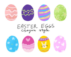 set collections of Easter eggs in bright colorful pastel colour illustration crayon doodle hand drawn kids children drawing png transparent clipart sticker cutout digital sticker