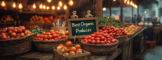 Obraz premium Organic Tomatoes at Farmer s Market Best Produce Award Fresh Food