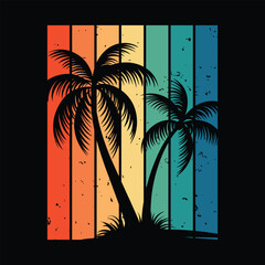 Tropical Palm Tree Silhouette with Retro Gradient Background