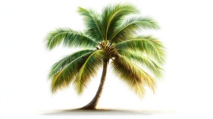 Tropical palm tree on white background, vacation travel