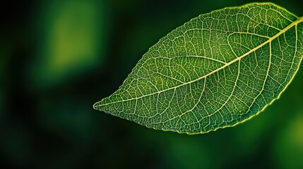A Single Green Leaf Vein Detail Close Up