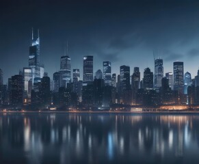 Darkened blue gradient with blurred cityscape, blurred architecture, atmospheric effect, nighttime atmosphere