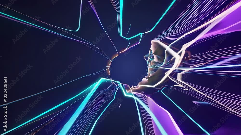 Aufkleber explore a high-tech tunnel with futuristic holographic lights and effects in an immersive experience