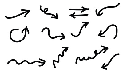 Hand drawn arrows set. Sketch arrow, mark point icon, business and education design element. vector