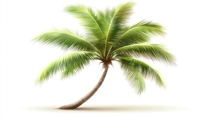 Fototapeta premium Tropical palm tree, leaning, white background, vacation imagery