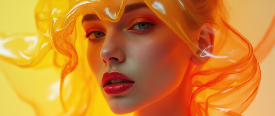 Fototapeta premium A Luminous Portrait with Translucent Yellow Headpiece
