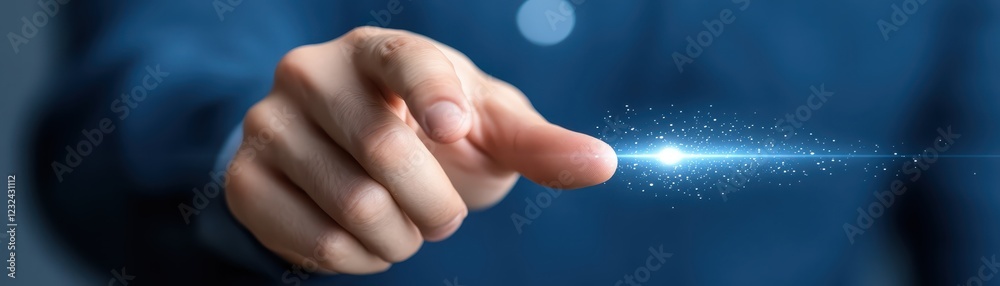 Poster human fingertip touching a digital touch screen interface, navigating technology with interactive di