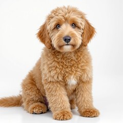 Adorable Golden Doodle Puppy Sits in Profile Generative Ai