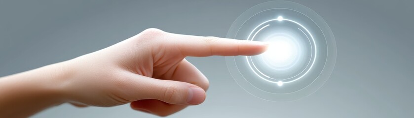 Finger activating a button, exploring choice, control and technology in modern interfaces