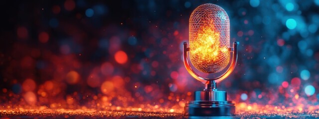 Glowing Microphone Award Podcast Success Radio Show Broadcasting Audio