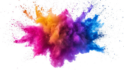 Colorful dust explode. Paint Holi. colorful vibrant rainbow Holi paint color powder explosion with bright colors isolated white background.	