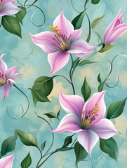 Elegant pink flowers on teal background.