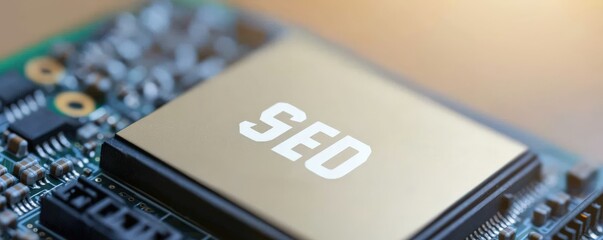 risk management control tools concept. Microchip with the text "SEO" displayed prominently.