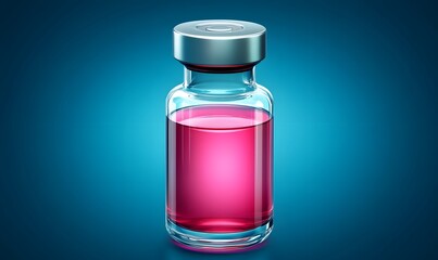 Pink medicine vial, healthcare, studio shot, blue background, medical website use