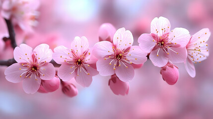 Obraz premium Delicate Pink Blossoms Bloom Beautifully on a Branch in Spring Season