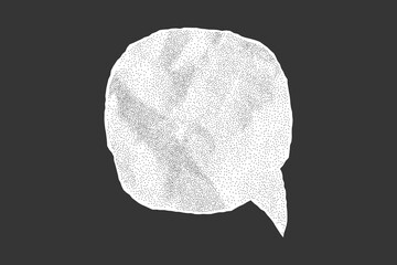 Vintage speech bubble created from crumpled paper. Gritty texture, halftone shading and notebook sheet with rugged torn edges.