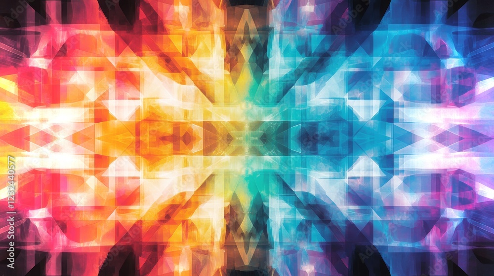 Poster colorful abstract pattern with vibrant hues and shapes in a dynamic array