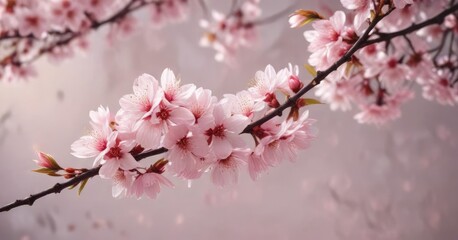 Obraz premium Delicate cherry blossom branches with soft pink petals and gentle stem, spring flowers, nature scenery, cherry blossoms