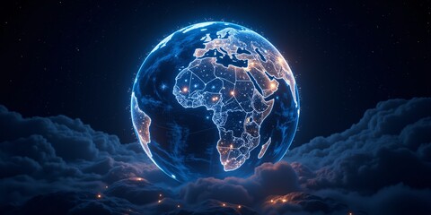 Glowing Earth: A digital rendering of our planet's interconnected network, illuminated against a dark, starry backdrop.