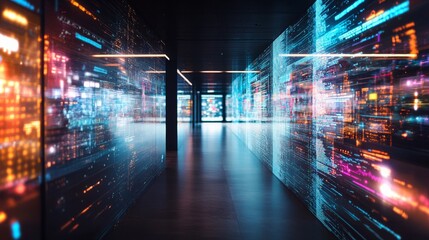 Innovative corridor with digital light display in a modern building