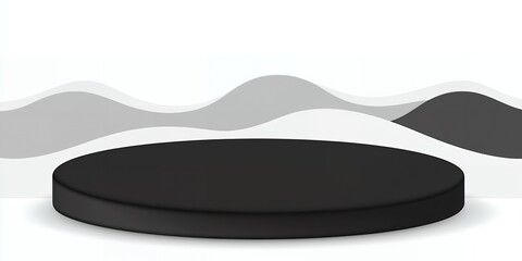 Abstract Black Circular Platform with Grey Wave Background Minimalist Product Display Mockup