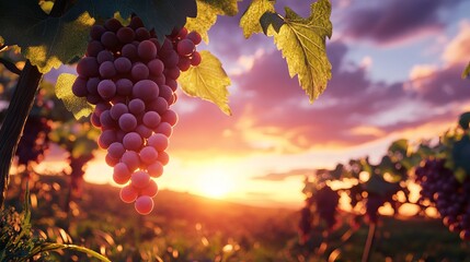 Grape harvest at sunset.