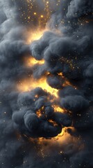 Fiery explosion, smoke plumes, sparks, industrial accident background, disaster scene
