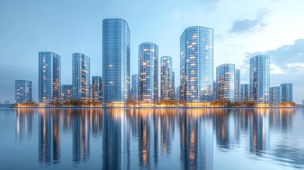 Obraz premium Contemporary Urban Skyline at Dusk. Generative AI