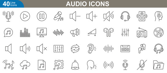 Audio icons set. High quality vector illustration for music, sound, podcast, radio, multimedia and more. Perfect for web, app interfaces, presentations, and creative digital artwork