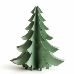 Fototapeta premium Stylish green paper christmas tree standing on a plain white background, creating a simple yet festive holiday scene