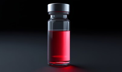 Obraz premium Red liquid vial, medical research, dark background, healthcare