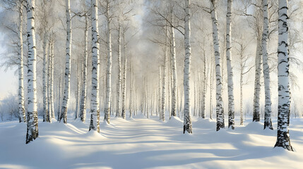 Birch Trees Stand Tall in a Snowy Forest Creating a Serene Winter Wonderland Landscape Beautifully.